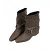 Autumn and winter new European and American retro inner heightening square head western boots women's belt buckle trouser tube boots