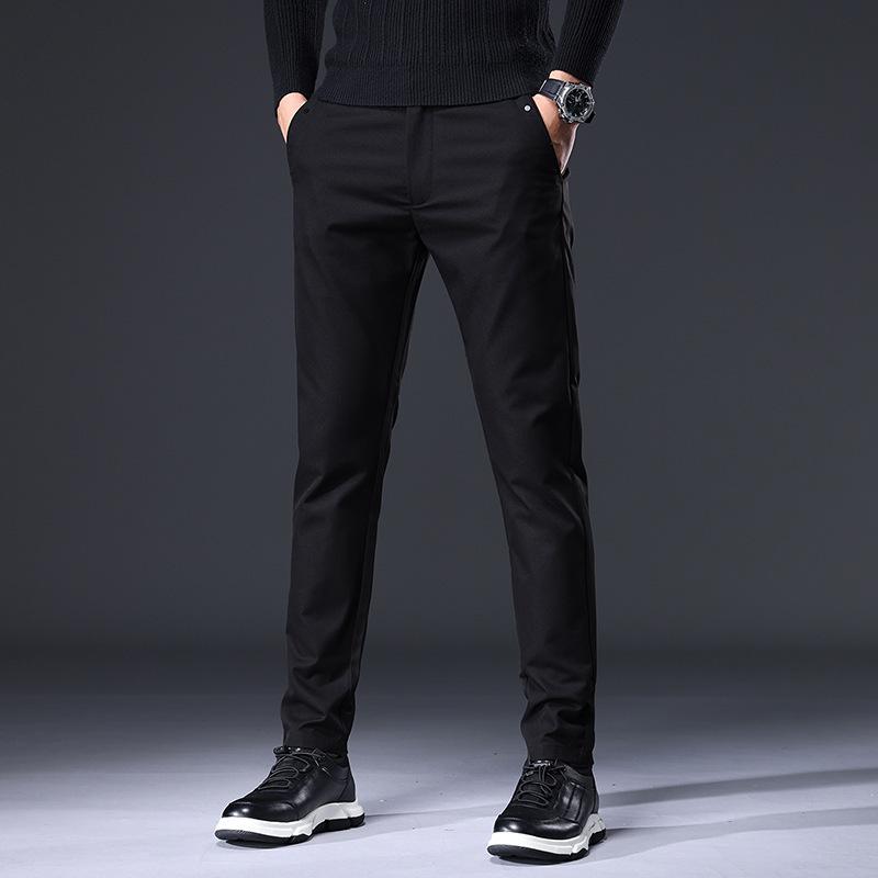 Осенне-зимние новые повседневные брюки с начесом, мужские хлопковые брюки, деловые прямые брюки, тонкие корейские мужские брюки