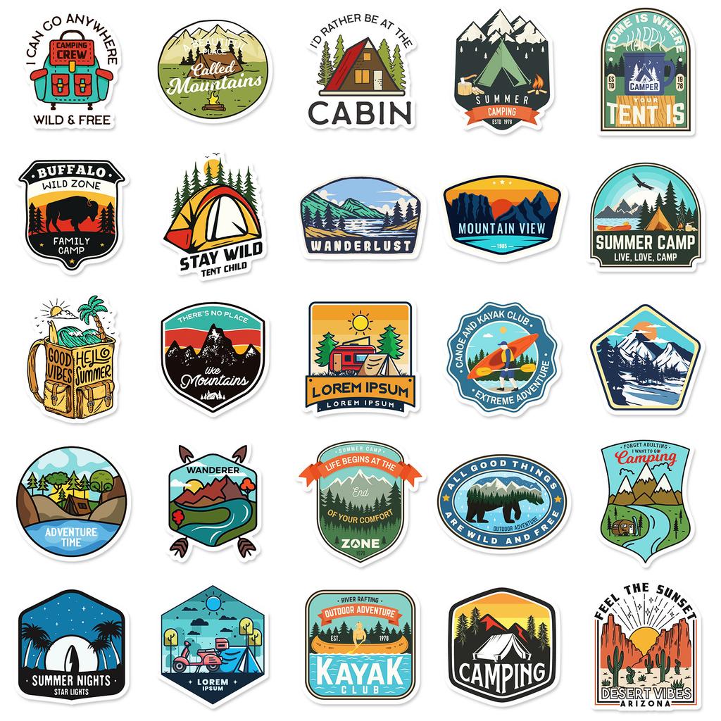 50 Outdoor Stickers Car Skateboard Cartoon Travel Adventure Stickers Scenery Travel Trolley Box Stickers