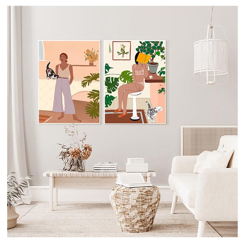 Иллюстрация, настенная живопись на холсте, плакаты на скандинавскую тему и принты, настенная картина для декора гостиной, абстрактная мода, винтажная девушка