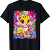 Baby Jaguar Kitten Colorful Rainbow Vibrant Graphic T-Shirt, Small, Black