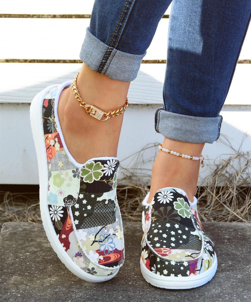 Women's Slip On Print Cloth Shoes Summer New Flat Bottom Light Lazy Fisherman Shoes Canvas Breathable Flat Women Single Shoes