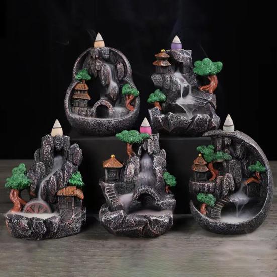 Горелка с обратным потоком, воронка с большим отверстием, быстро дымит, изысканная резная смола, орнамент для ароматерапии, ретро горный водопад, курильница для благовоний, домашний декор