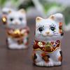 Kutani ware mini lucky gold pair cat, calico, (gold-mike-F)
