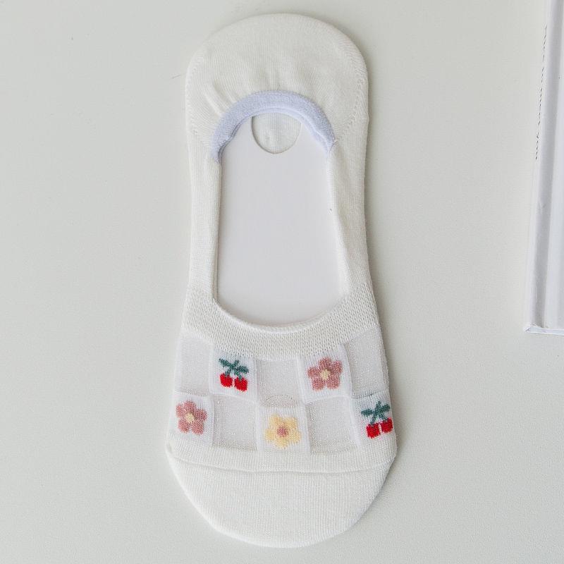 Women Mesh Flower Socks Silicone Anti-slip Invisible No Show Socks Summer Ultra-thin Breathable Sock Low Cut Boat Socks