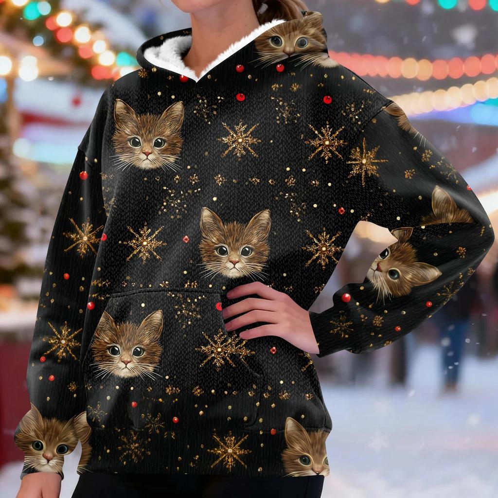 Women's Fashion Casual Long Sleeve Christmas Printed Hooded Sweatshirt