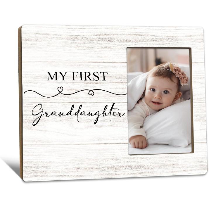 First Granddaughter Gifts Picture Frame 4x6, First Time Grandparents Gifts Photo Frame, New Baby Gift for Grandparents, New Grandparent Gift Wooden