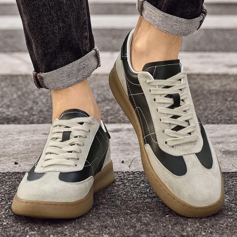 Fashion Men's Casual Shoes Suede Patchwork Leather Sports Shoes Breathable Round-toed Lace-up Lightweight and Comfortable Walking Shoes