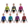 Girls Ballet Performance Outfit Color Block Leotard Long Sleeve with Shiny Rhinestones Ballroom Wear