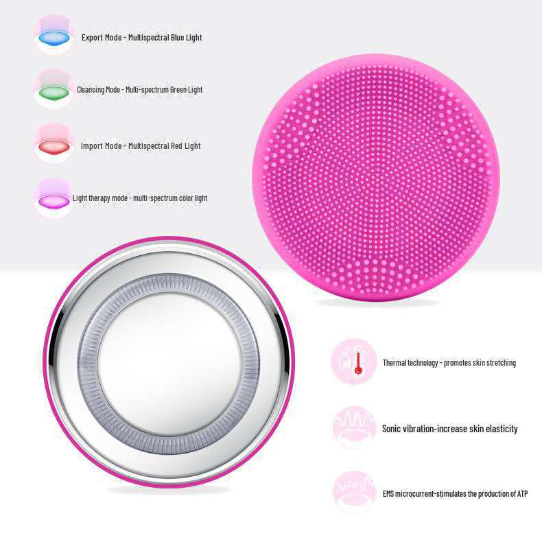 Подогреваемая силиконовая щетка для лица Hengyingjia со светотерапией для очищения и омоложения