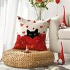 AVOIN colorlife Valentine's Day Black Cat Throw Pillow Cover, 18 x 18 Inch Red Love Heart Anniversary Wedding Cushion Case Decoration for Sofa Couch