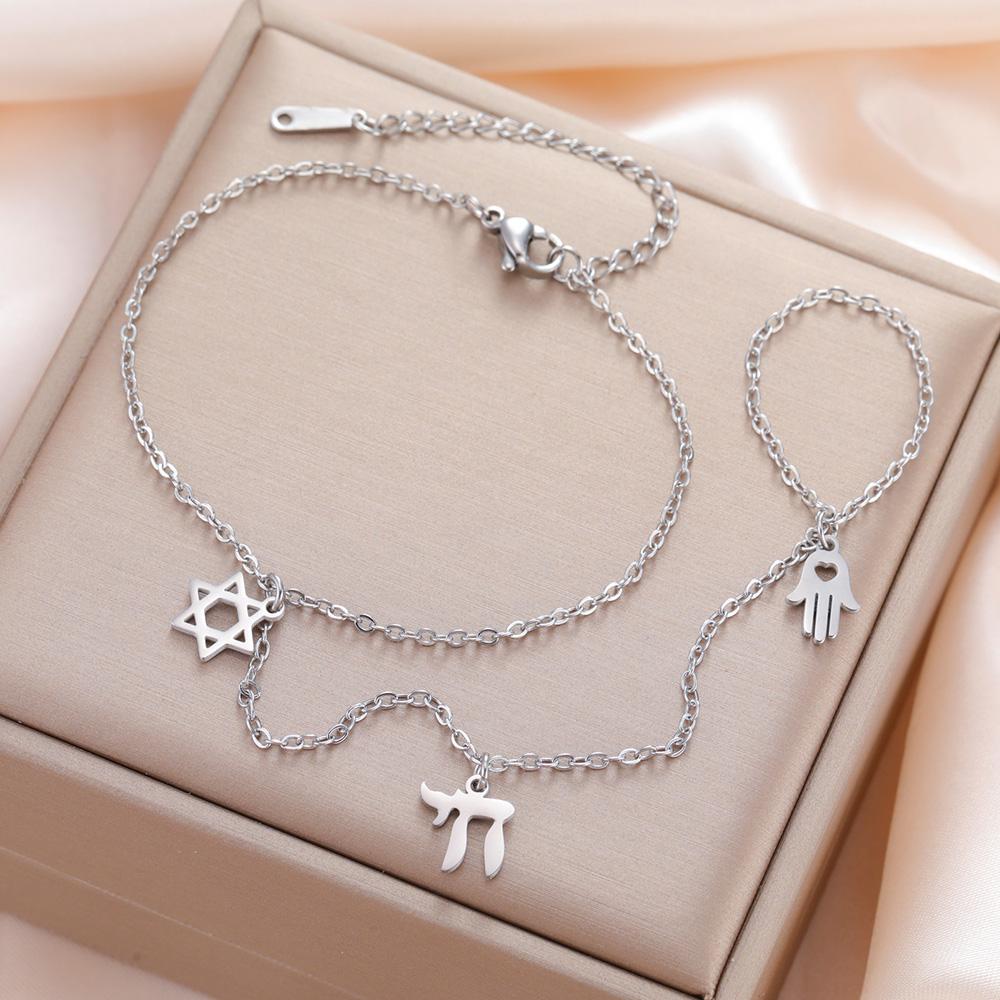 Dawapara Star of David and Chai Bracelet Hand Chain Jewish Hexagram Good Luck Judaica Jewelry Stainless Steel Jewelry