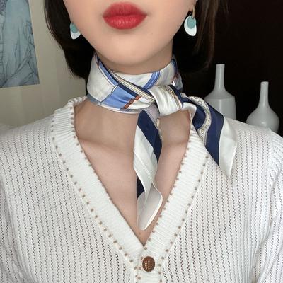 Квадратный шелковый платок в корейском стиле для женщин: Профессиональный декоративный галстук, универсальный аксессуар для защиты шеи весной и осенью