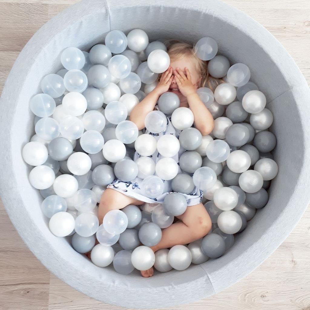 KiddyMoon 90x30cm/300 Balls Balls 7cm / 2.75in Baby Foam Ball Pit Made In Eu, Light Grey:dark Turquoise/grey/white/mint