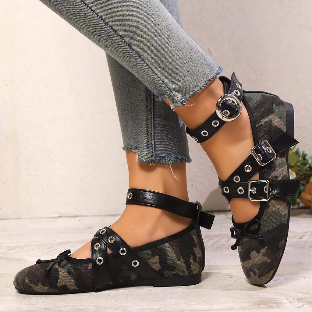 Fashion Woman Ballet Flats Fashion Cow Leopard Print Lace Up Woman Brand Design Ankle Buckle Strap Ladies Casual Leopard Canvas Loafer