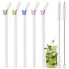 5/6Pcs Drinking Straws Clear Glass Drinking Staws with Cleaning Brush Butterfly Mushroom Straws Heat-Resistant Smoothie Straws