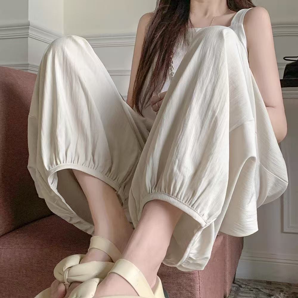 Japanese Style Lantern Pants Women's Spring Summer Thin Ice Silk Pants Loose Slimming Nine - Tenths Harem Pants Pleated Sport Pants