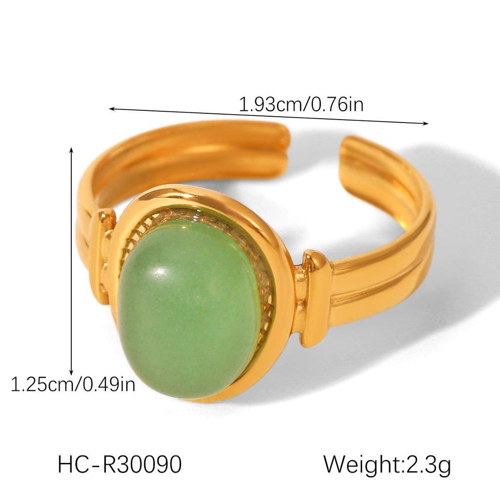 Women's Colorfast Retro Stainless Steel Ring with Natural Stone, Open & Versatile Titanium Steel Design