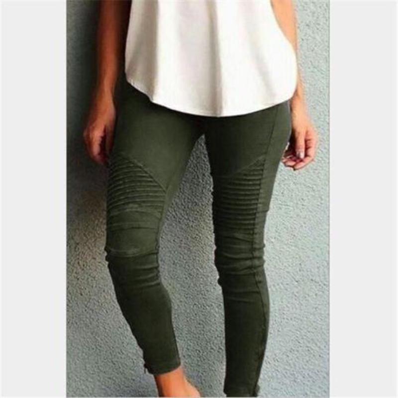 Women Jeans High Waist Skinny Pleated Pencil Pants Retro Elastic Stretch Slim Leggings