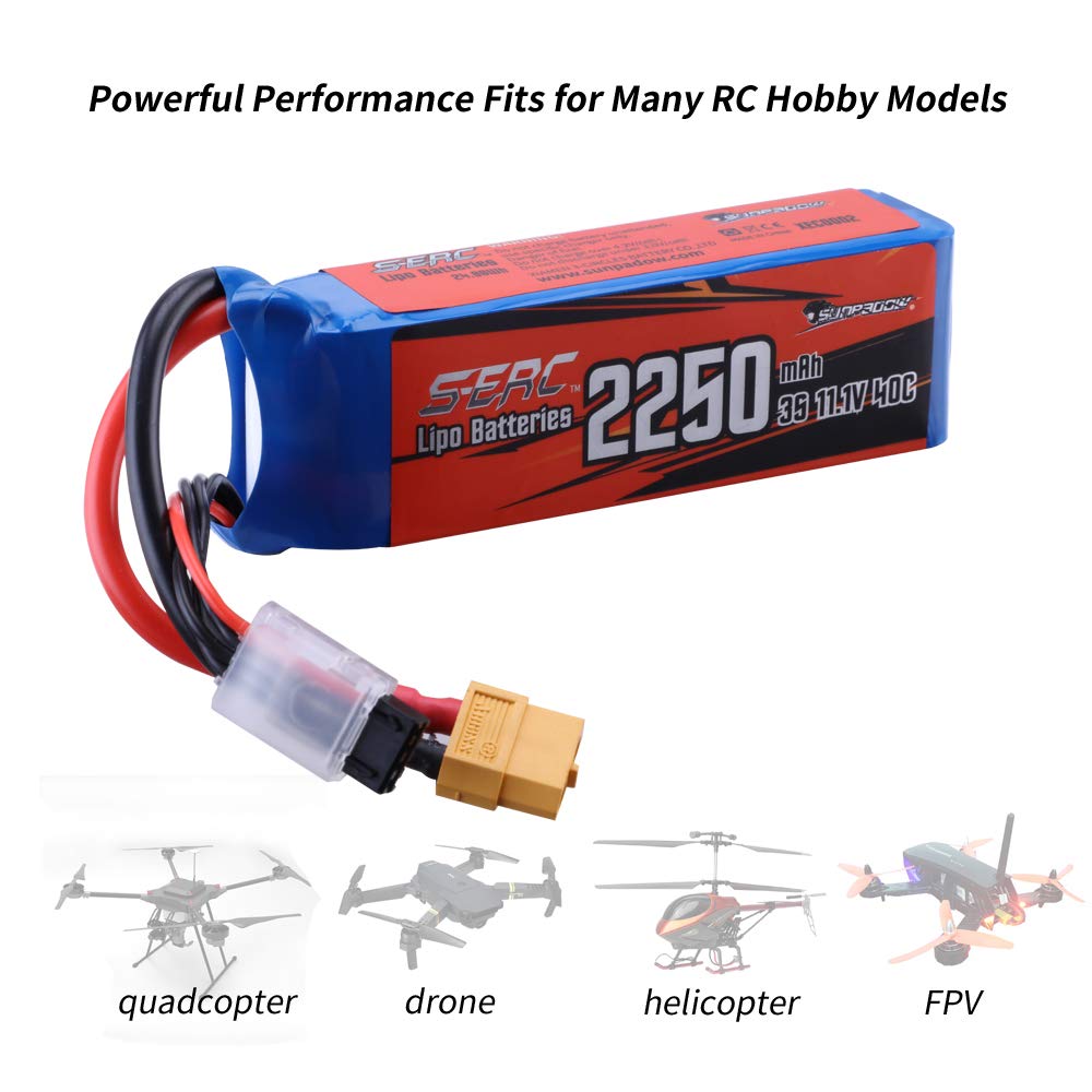 LiPo аккумулятор SUNPADOW 3S 11.1V, 2250mAh 40C с разъемом XT60, для FPV и дронов