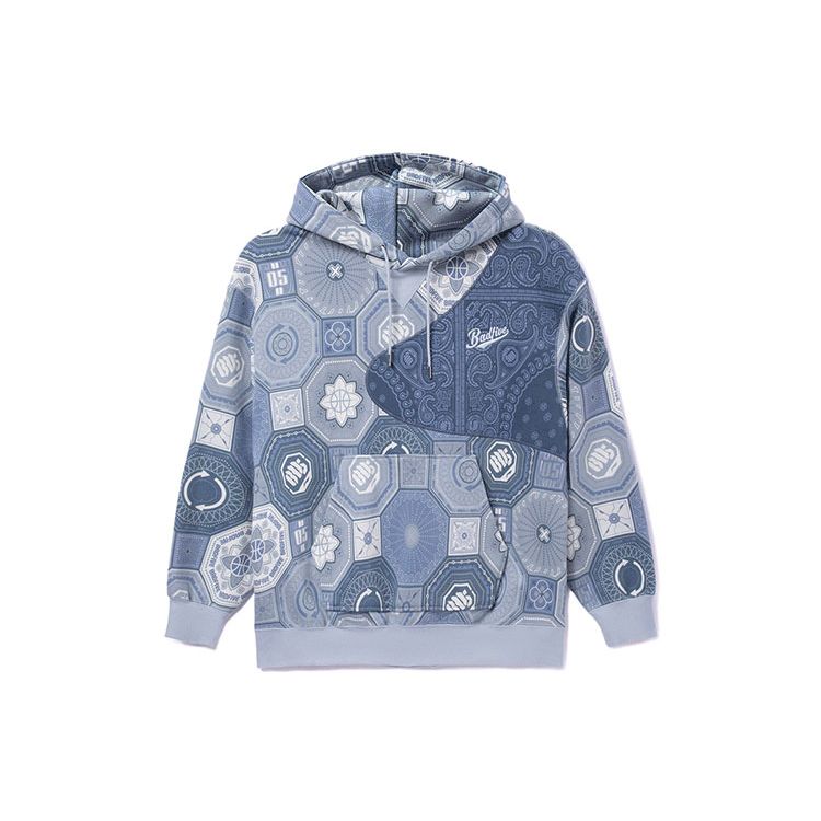 Li Ning Badfive Sports Basketball Series Cashew Flower Spliced Fleece Warm Loose Pullover Hoodie Unisex Hoodies Blue AWDR781-2