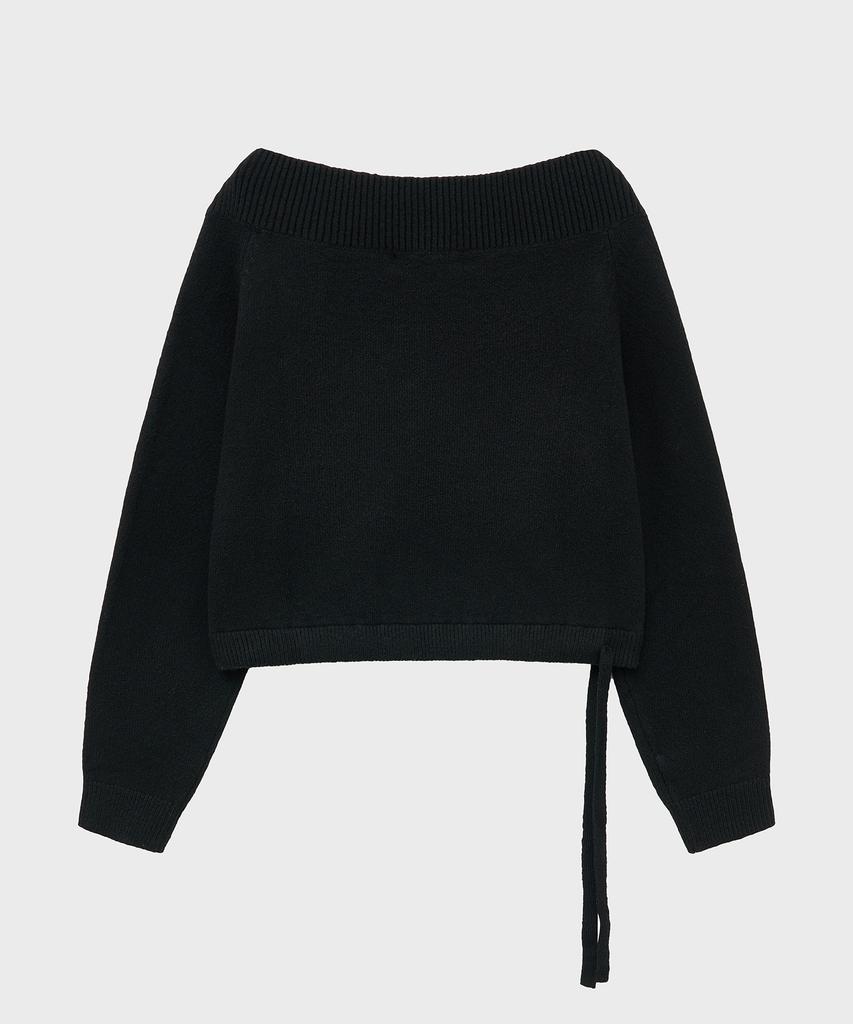 NOIRER FOR WOMAN Two-Way Off-Shoulder V-Neck Knit (Black)