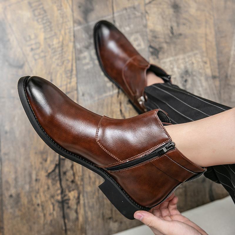 Leather Men's Shoes New Arrival Mens Chelsea Fashion Boots All-match Men Pointed Toe Leather Shoes Outdoor Male Motorcycle Boots