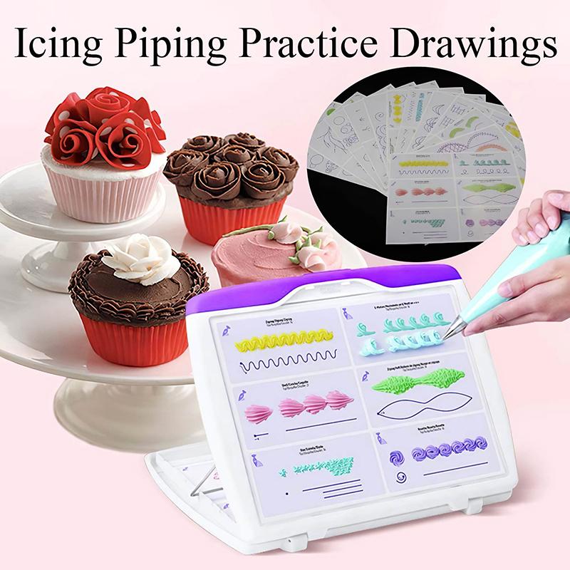 23pcs Icing Piping Nozzles Practice Drawings Board Cake Pastry Beginner Practice Paper Fondant Decorating Accessories
