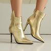 Золотые Серебряные Ботильоны Женские Ботинки с Отворотом Необычного Дизайна Сексуальный Острый Носок Черные Белые Короткие Ботинки