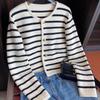 Original Niche Design Gold Button Striped Knitted Cardigan Women Knitted Sweater Casual Long Sleeved Sweater Cardigan Female Top