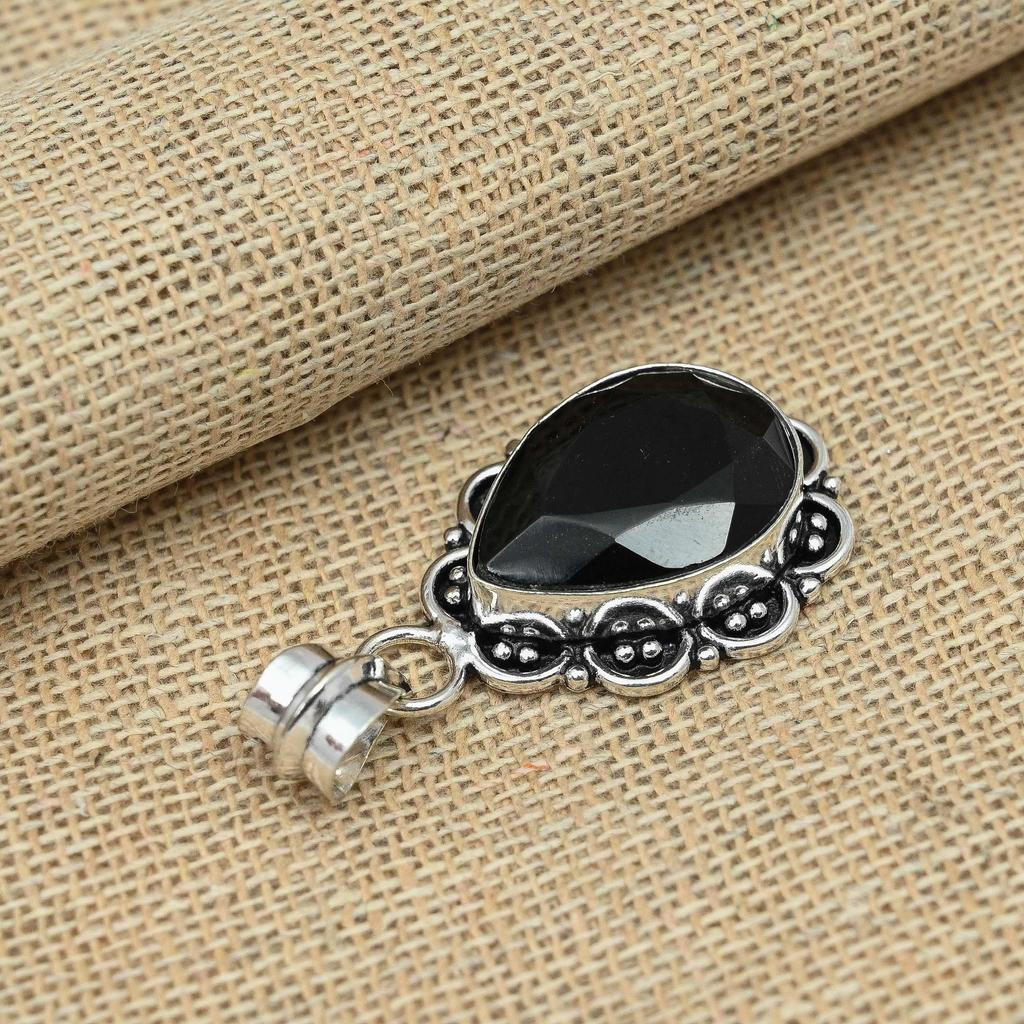 Черная шпинель Великолепный драгоценный камень 925 Твердый стерлинговый серебристый кулон ручной работы
