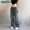 Y2K High Street Джинсовые брюки-карго женские серые с большим карманом тонкие женские прямые брюки с высокой талией винтажные повседневные женские мешковатые брюки