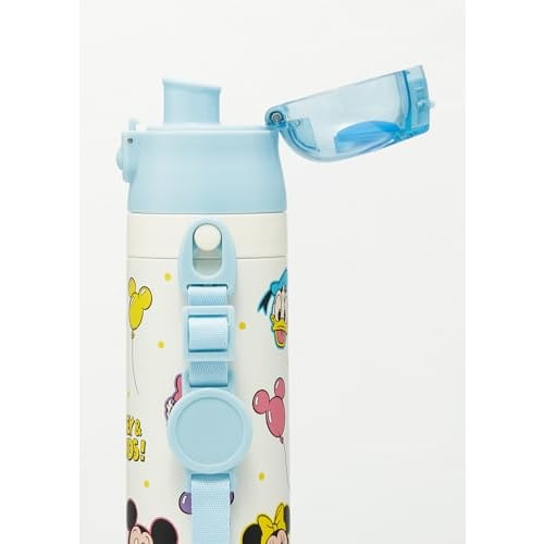 Skater Children's Water Bottle, 2-Way, 470ml (Direct Drinking) or 430ml (Cup Drinking), Disney Mickey & Friends Balloon Design, Stainless Steel, Insul