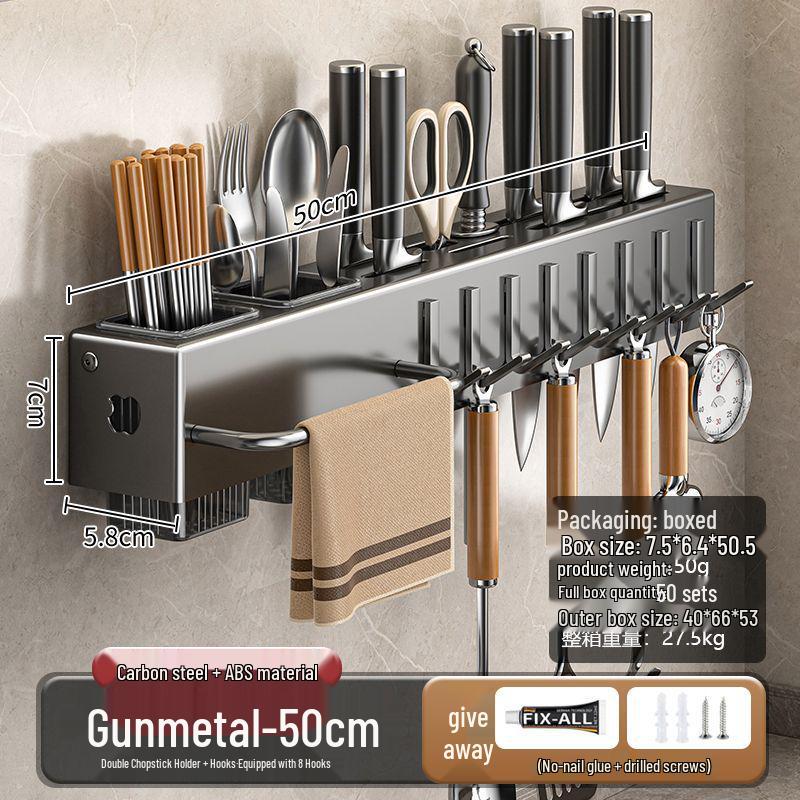 Современная настенная подставка для ножей и кухонных принадлежностей из нержавеющей стали с подставкой для палочек для еды и несколькими крючками