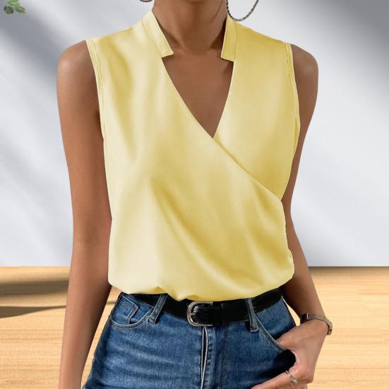Летний жилет без рукавов с v-образным вырезом и воротником-стойкой, тонкая женская летняя однотонная свободная футболка, уличная одежда