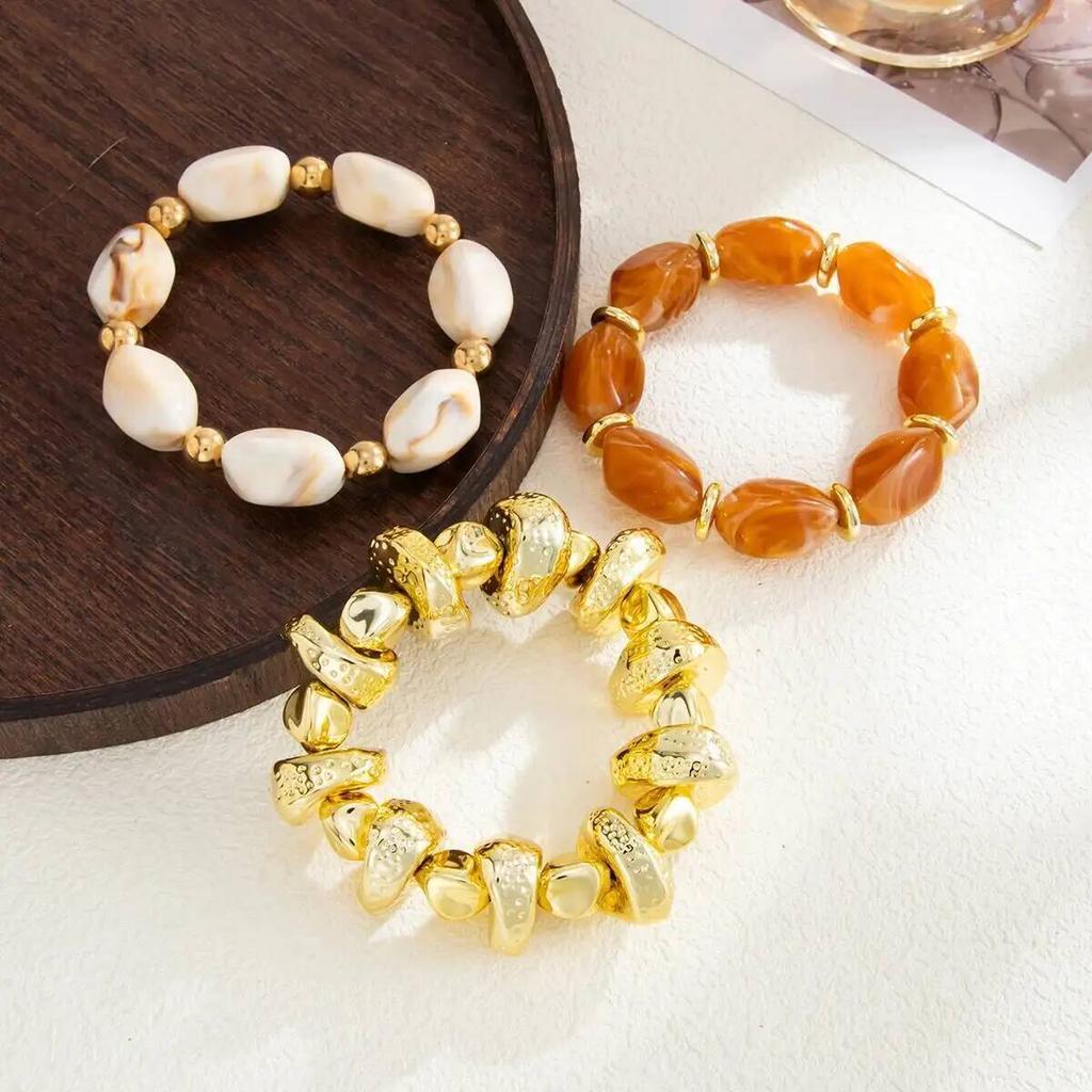 SHIXIN 3 Pcs/Set Y2K Bohemian Acrylic Resin CCB Beads Bracelets Vintage Baroque Style Splicing Bangles Women Daily Charm Jewelry