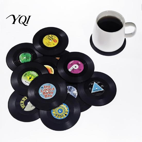 Anti-scratch Furniture Countertop Protectors Retro Elk/Vinyl Record Coasters, Decorative Wooden Cup Mats, Insulated Table Wilderness Landscape Pattern