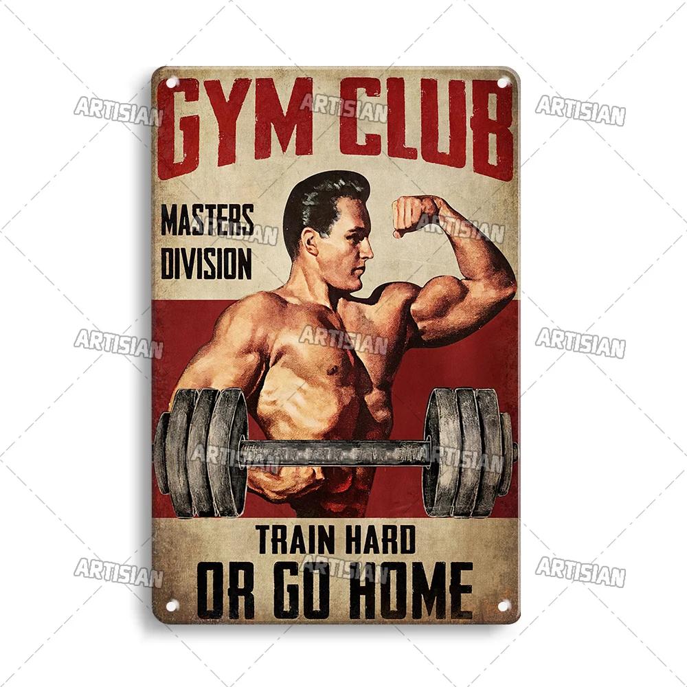 ARTISIAN Потертая Металлическая Жестяная Табличка Gym Club Винтажная Декоративная Тарелка Ржавый Спорт Металлический Постер Мужская Пещера Клуб Студия Настенный Декор