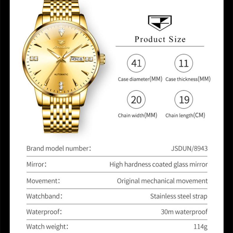 JINSHIDUN Новые деловые и развлекательные мужские часы Механические часы Diamond Double Calendar High-end Watch