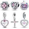 925 стерлингового серебра розового циркония бусины сердцебиение шармы подходят 925 оригинальные браслеты DIY ювелирные украшения подарки на день святого валентина