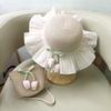 Girls Summer Straw Hat Large Brim Tulip Bucket Hat Princess Beach Sun Protection Cap For Kids Outdoor Shade
