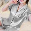Women's Satin Pajamas Pocket Lapel Nightgown Pyjama Nightwear Short Sleeve Loungewear