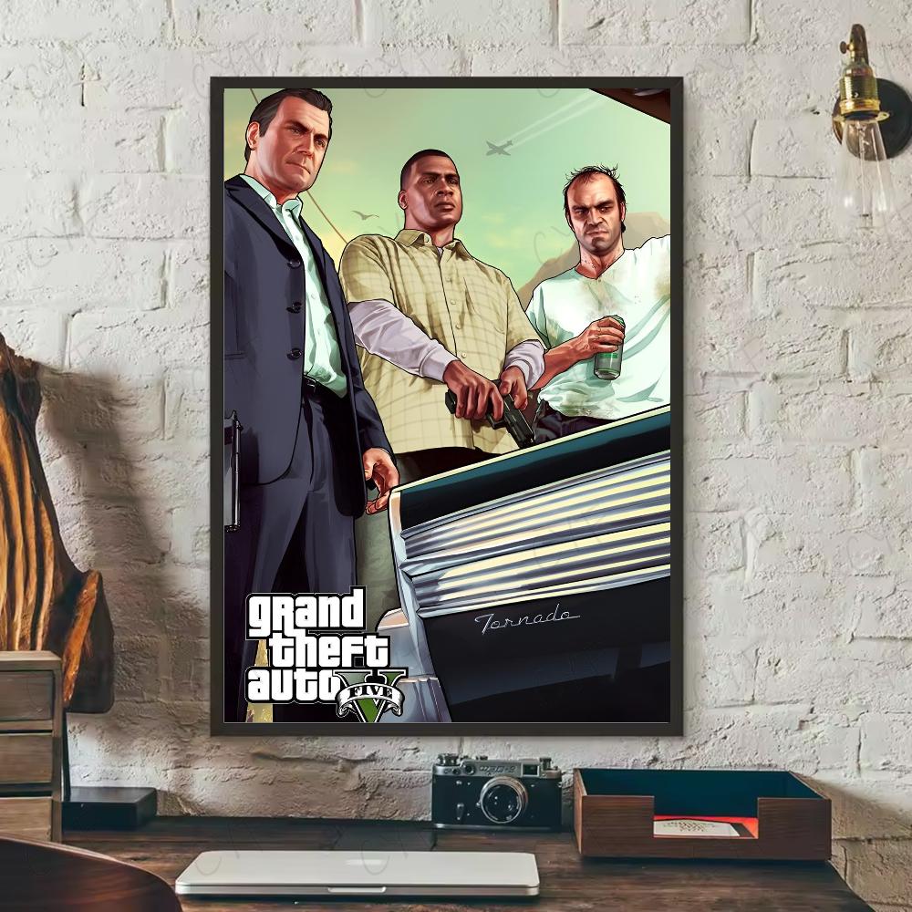 Современная видеоигра G-Grand Theft Auto GTA5 Плакат HD искусство липкая стена водонепроницаемый дом гостиная спальня бар эстетическое украшение