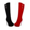 Женские высокие сапоги 2025 Зимняя обувь Флок Черный Красный Платформа Сапоги до колена Большой размер 48 Длинные Вечеринка Фетиш Обувь