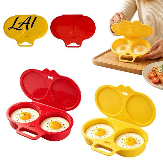 Egg Maker for Pre Workout Meals Dual Cavity Microwave Poacher with Lid & Handle Quick-Heat Steamer Fast Meal Prep Accessory 2 Eggs Oil-Free Cooking