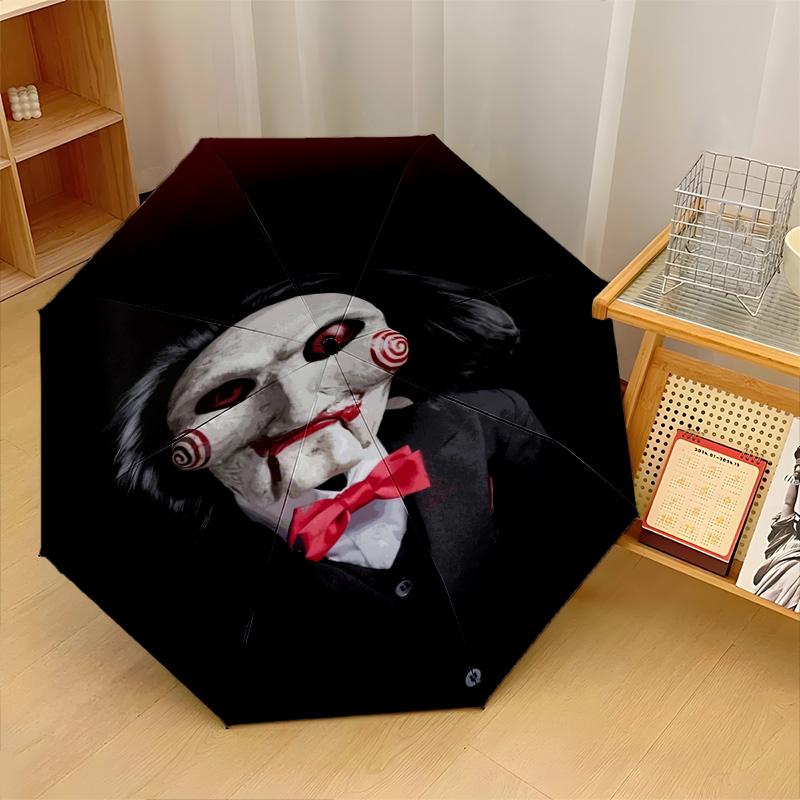 Saw Billy the Puppet Windproof Auto 8 Rib Folding Umbrella Portable Outdoor Parasol