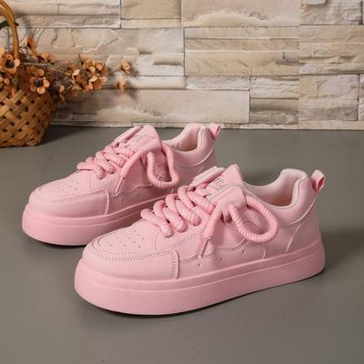 Женская спортивная обувь больших размеров Осень Зима Новая повседневная обувь Тренд Универсальная кожа Толстая подошва Повседневная спортивная обувь Кроссовки