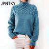 JPNTKY Women's Fashion Casual Solid Color Print Autumn Winter Long Sleeve High Neck Loose Sweaters