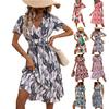 Женские платья Повседневные платья с коротким рукавом и V-образным вырезом с мелким цветочным принтом