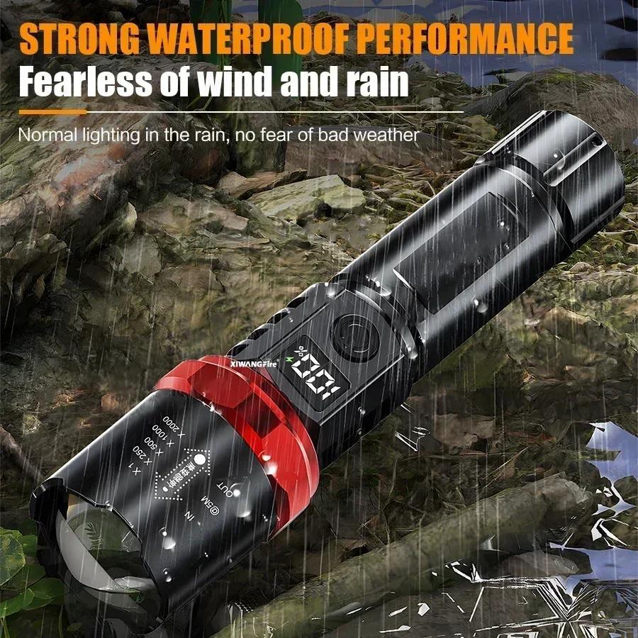 Heinast Powerful LED Flashlight With Display Rechargeable Telescopic Zoom Torch Emergency Lantern For Outdoor Camping Fishing